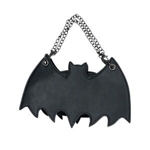 Banned Alternative Black Bat Purse with Chain Accent